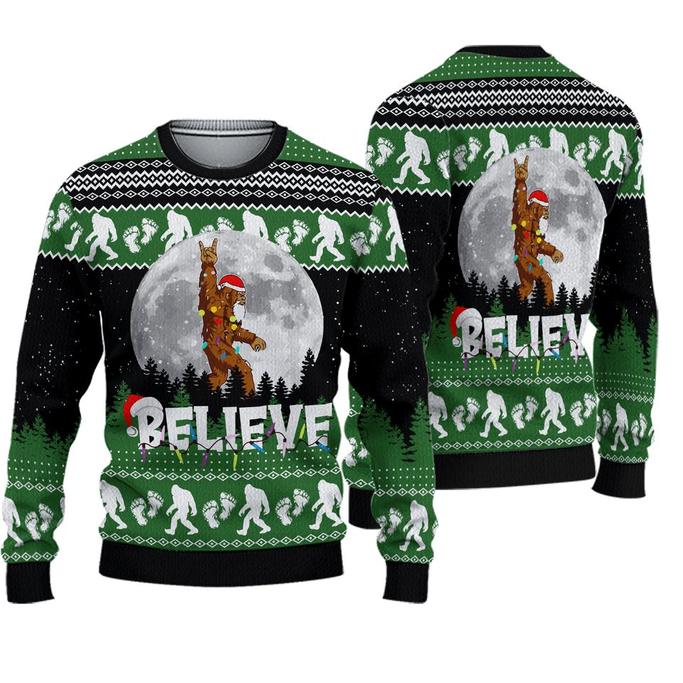 Ugly Christmas Sweater, Funny Sasquatch Xmas Sweater, Camping Holiday Sweater