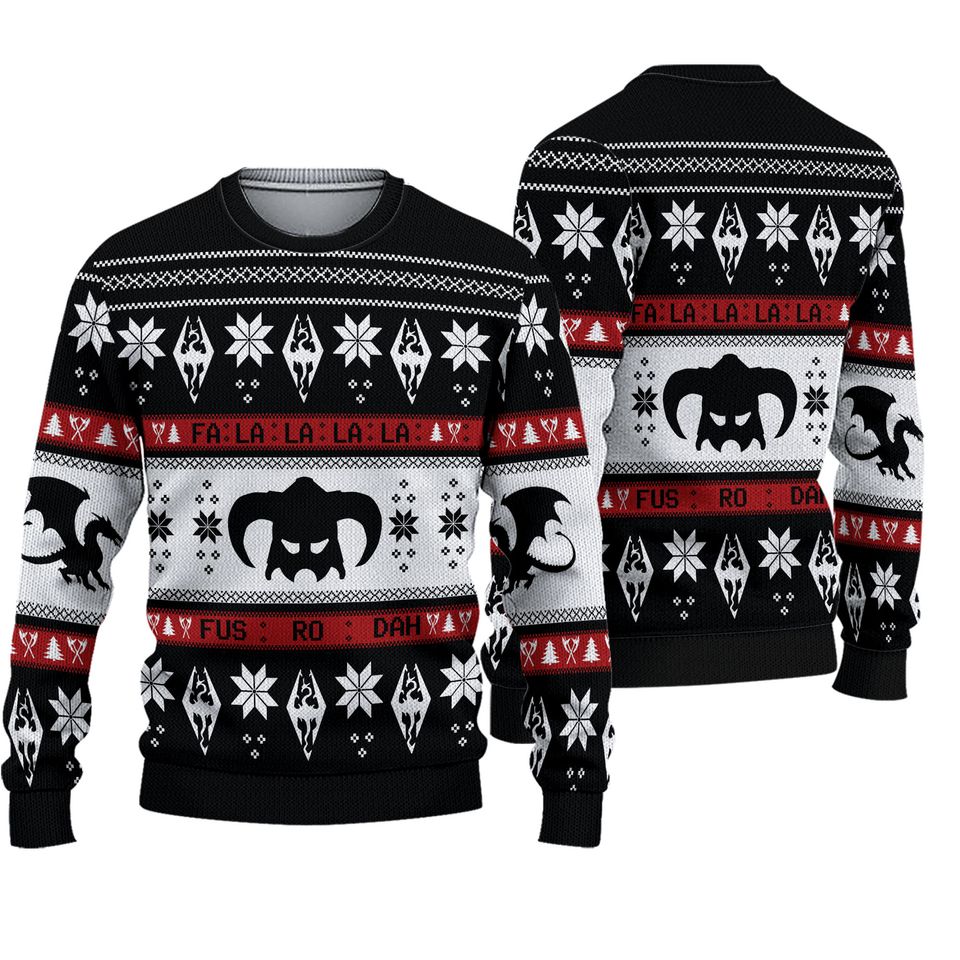 Ugly Christmas Sweater, Gamer Shirt, Skyrim Dragon, Video Game Gifts