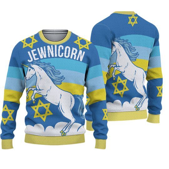 Ugly Christmas Sweater, Gift For Christmas Party, Jewnicorn with the Star of David - Image 2
