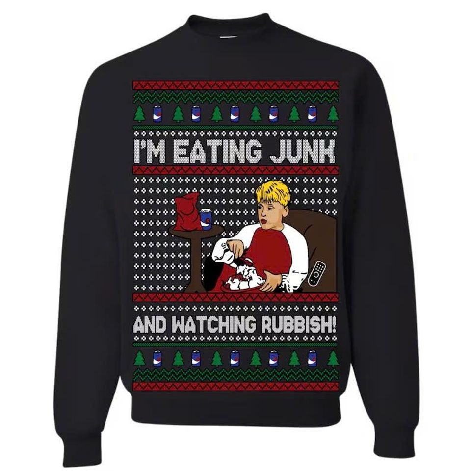 Ugly Christmas Sweater I'm Eating Junk And Watching Rubbish