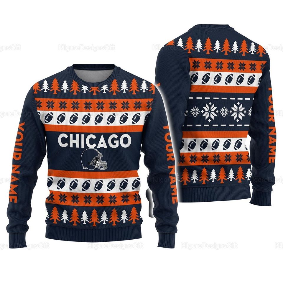 Ugly Christmas Sweater Men, Personalized Chicago Christmas 3D Sweater