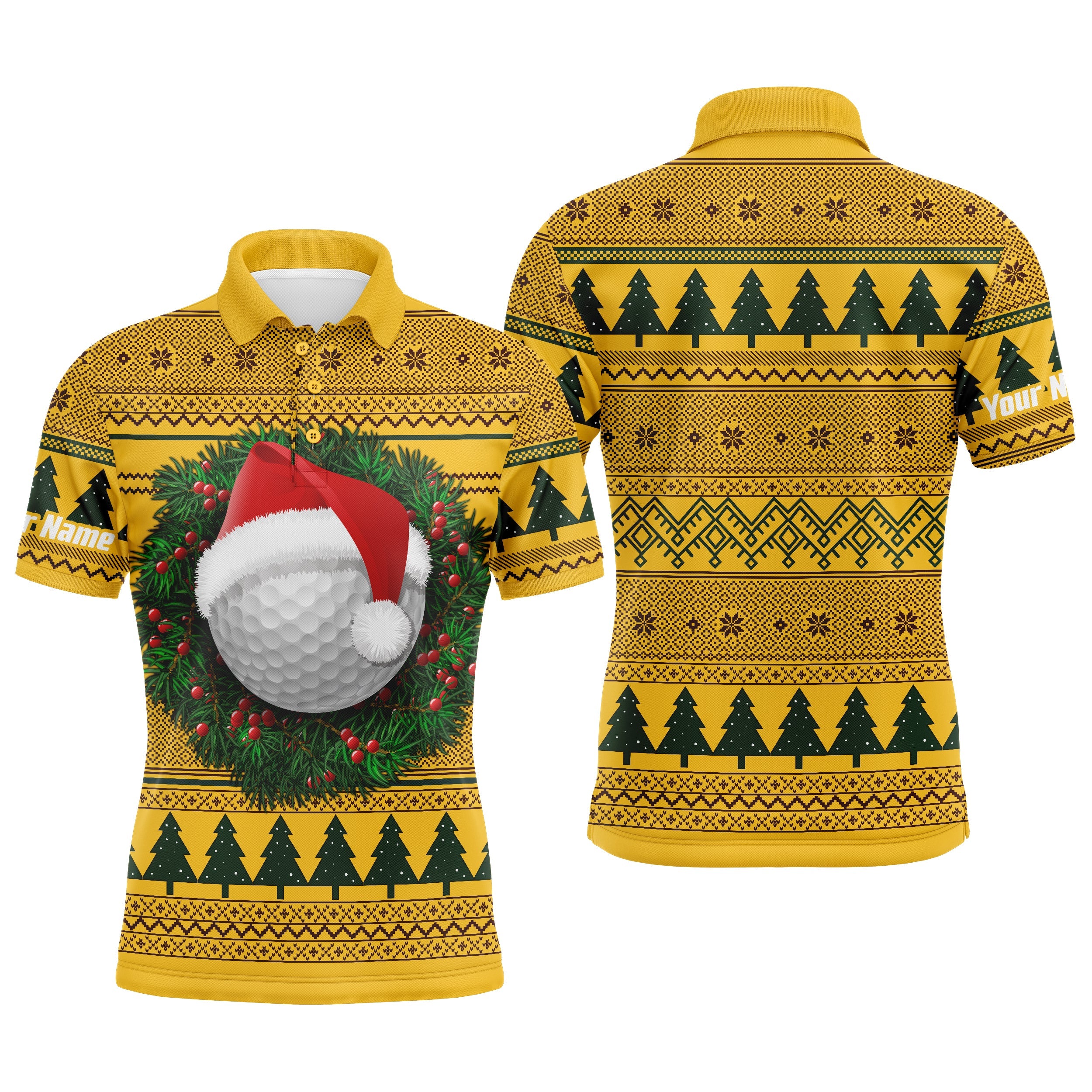 Ugly Christmas Sweater Men's Golf Sports Polo Custom Name Long Sleeves Shirt Xmas Gift For Golfer Custom Polo Shirts Long Sleeve Polo Shirt - Image 2