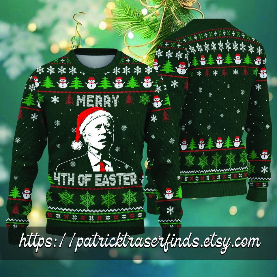Ugly Christmas Sweater, Merry 4th Of Easter Santa Biden Ugly Sweater,Funny Joe Biden
