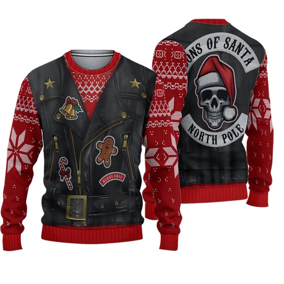 Ugly Christmas Sweater, Santa Biker Jacket, Oh What Fun It is to Ride
