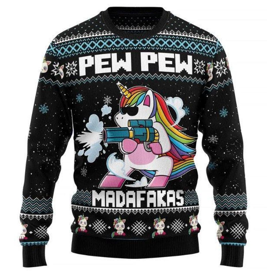 Ugly Christmas Sweater: Unicorn Pew Pew Design