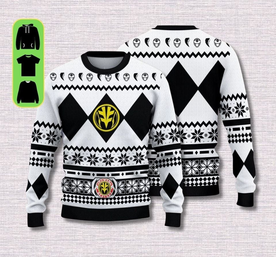 Ugly Christmas Sweater, White Christmas Mighty Morphins Power