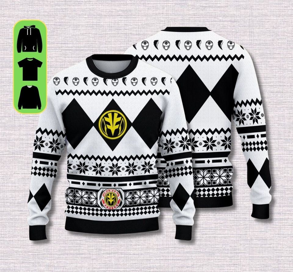 Ugly Christmas Sweater, White Christmas Mighty Morphins Power