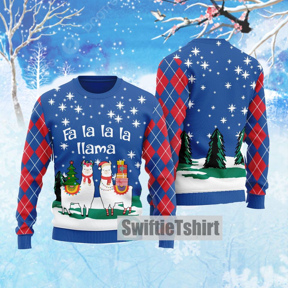 Ugly Christmas Sweater with Llama Face Design - Image 2