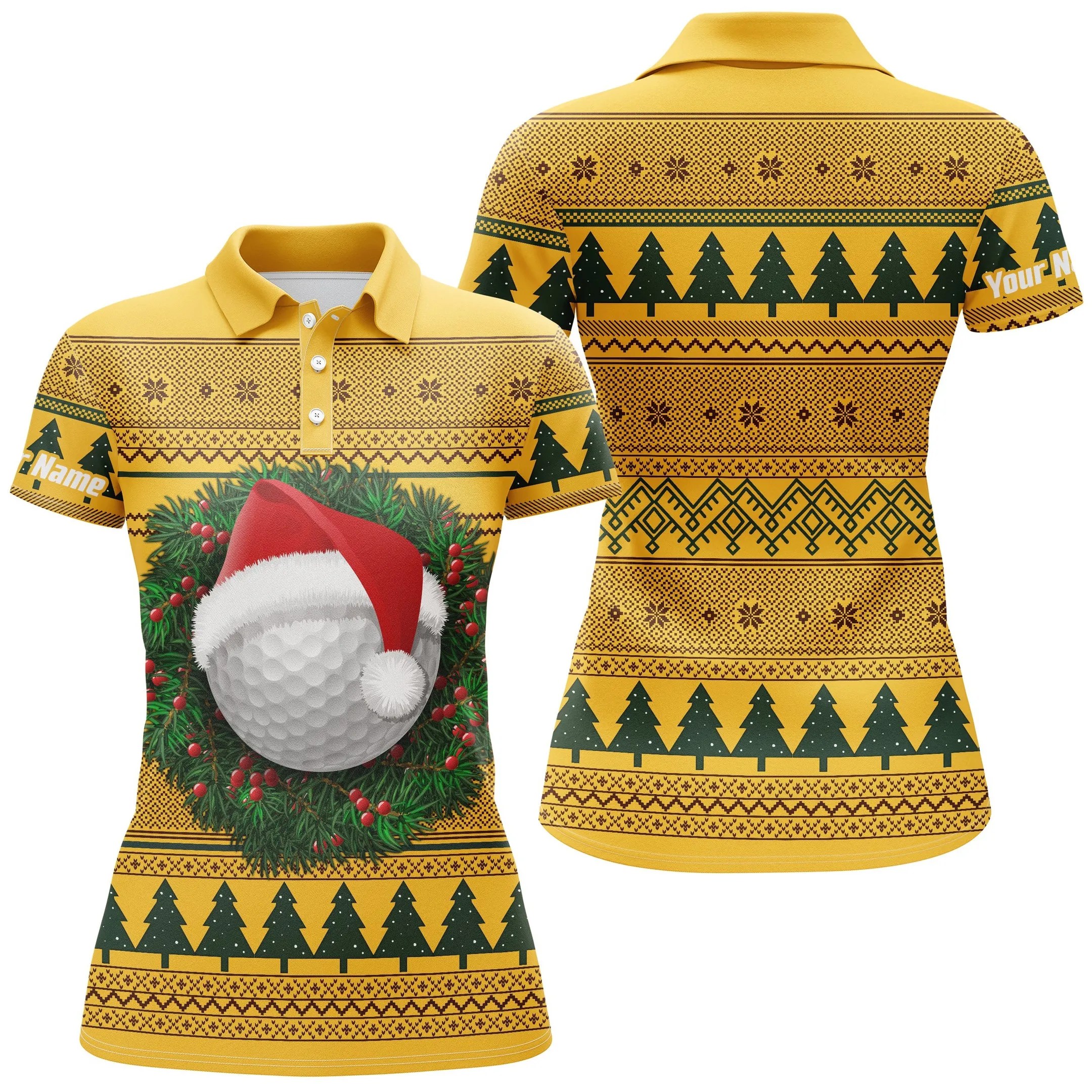 Ugly Christmas Sweater Women's Golf Sports Polo Custom Name Long Sleeves Shirt Xmas Gift For Golfer Custom Polo Shirts Long Sleeve Polo Shirt
