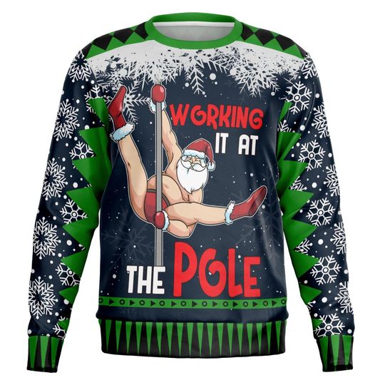 Ugly Christmas Sweater Working It at the Pole Funny Santa Christmas Sweatshirt - Image 19