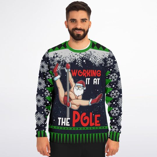 Ugly Christmas Sweater Working It at the Pole Funny Santa Christmas Sweatshirt - Image 18
