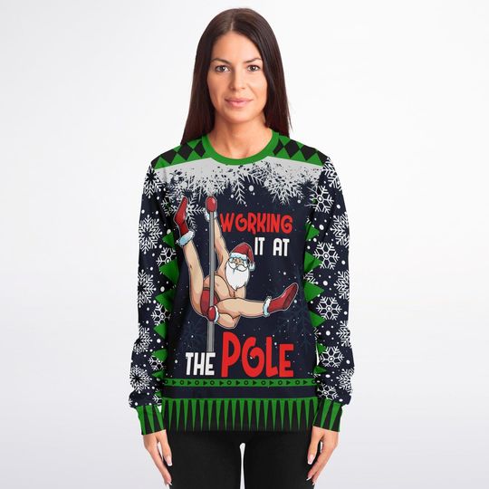 Ugly Christmas Sweater Working It at the Pole Funny Santa Christmas Sweatshirt - Image 15
