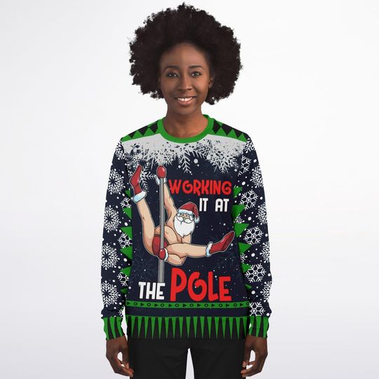 Ugly Christmas Sweater Working It at the Pole Funny Santa Christmas Sweatshirt - Image 17