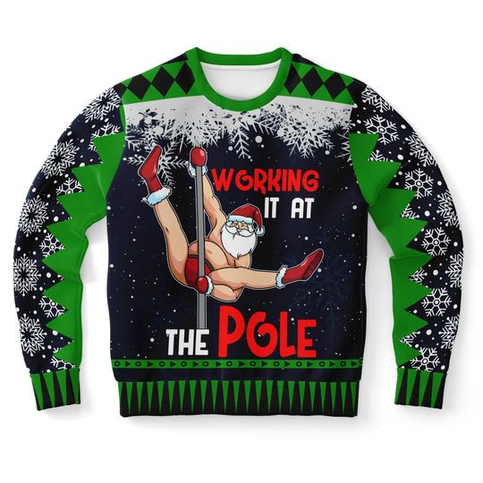 Ugly Christmas Sweater Working It at the Pole Funny Santa Christmas Sweatshirt - Image 20