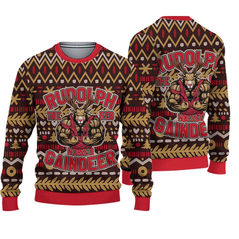 Ugly Christmas Sweaters for Weightlifters, Rudolph the Red Nose Gaindeer