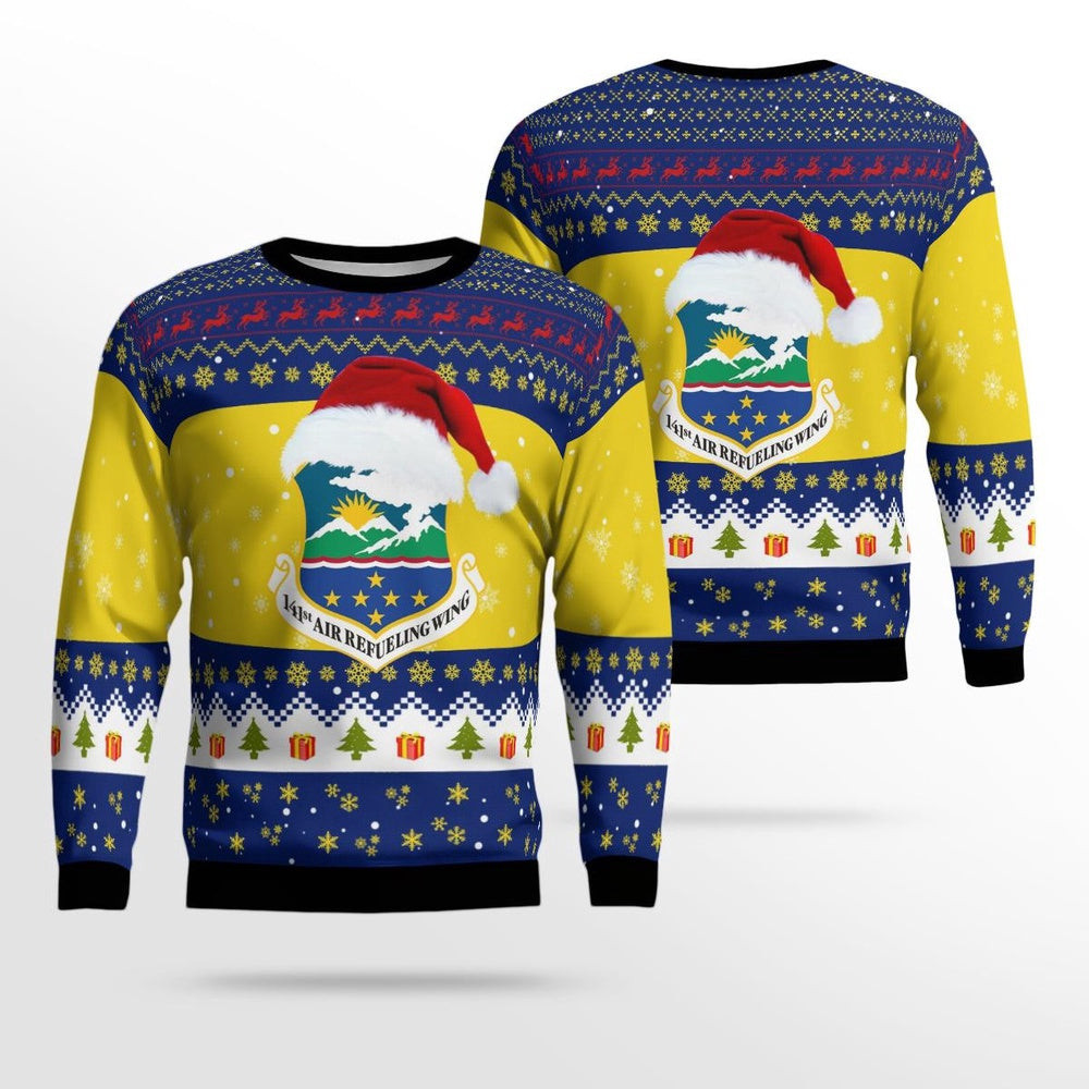 Ugly Xmas Sweaters 141st Air Refueling Wing Washington Air National Guard Christmas AOP Ugly Sweater Unisex Christmas Gift