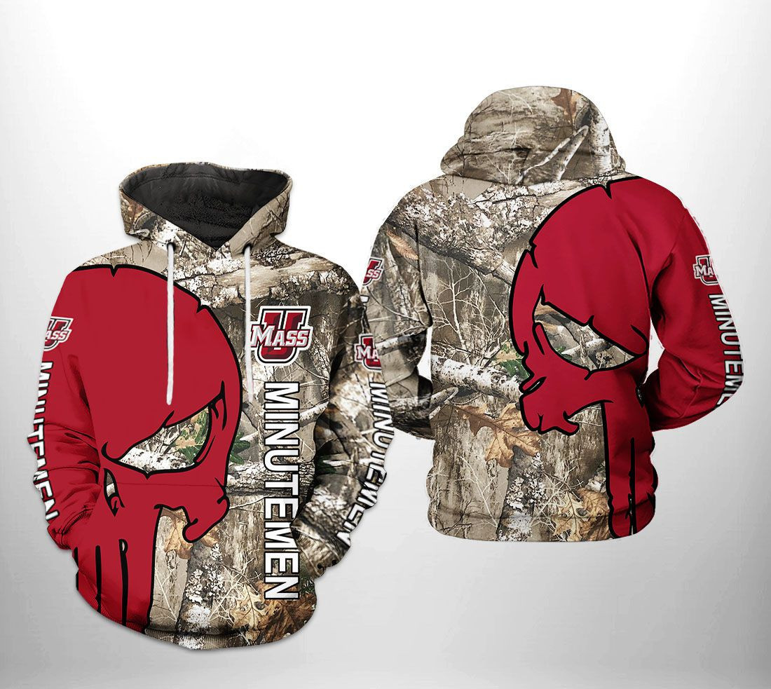 UMass Minutemen NCAA Camo Veteran Hunting 3D All Over Print Hoodie, Zip Hoodie