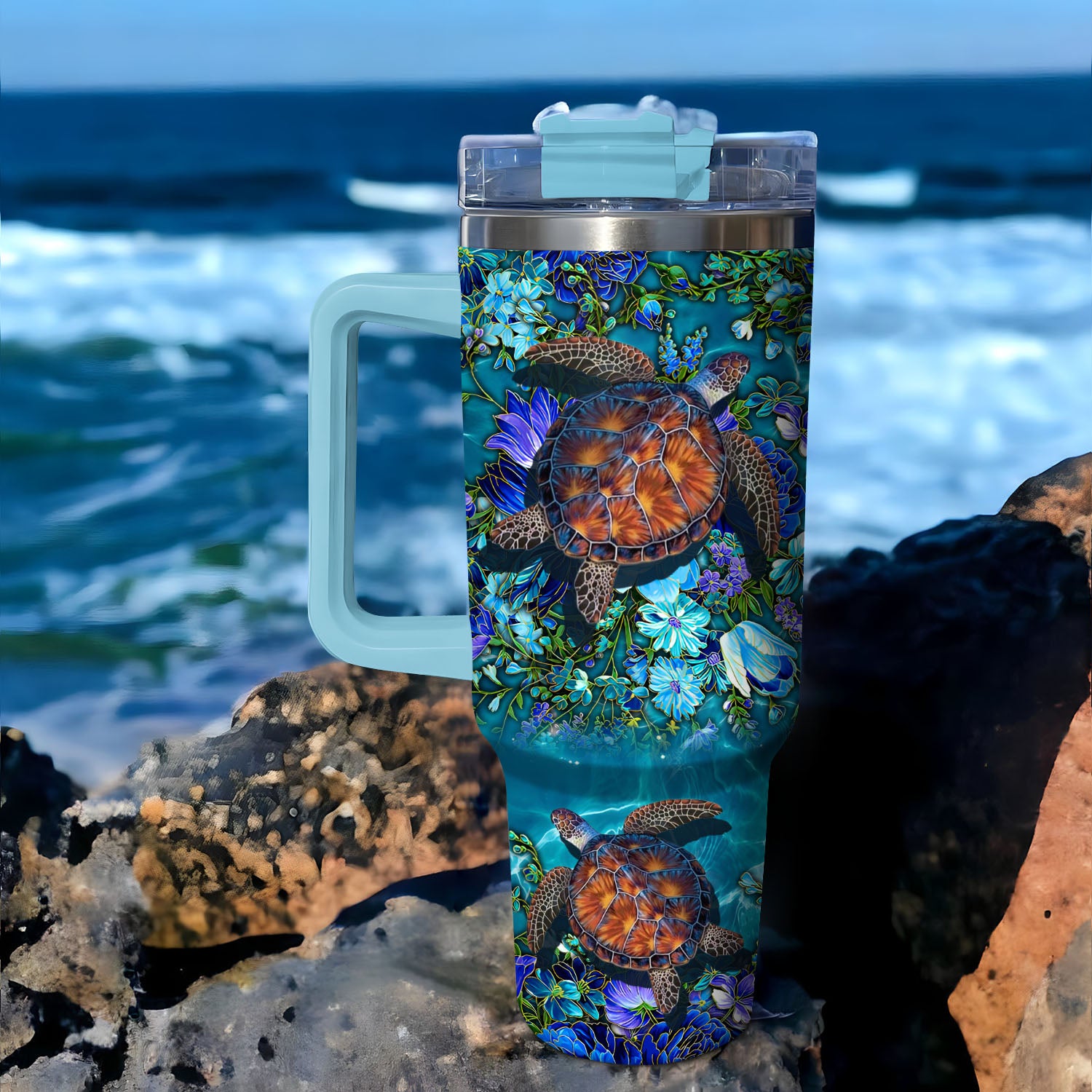 Undersea Golden Sea Turtles Custom Stanley Cup 40 oz 30 oz Tumbler With HandleTVC2301723