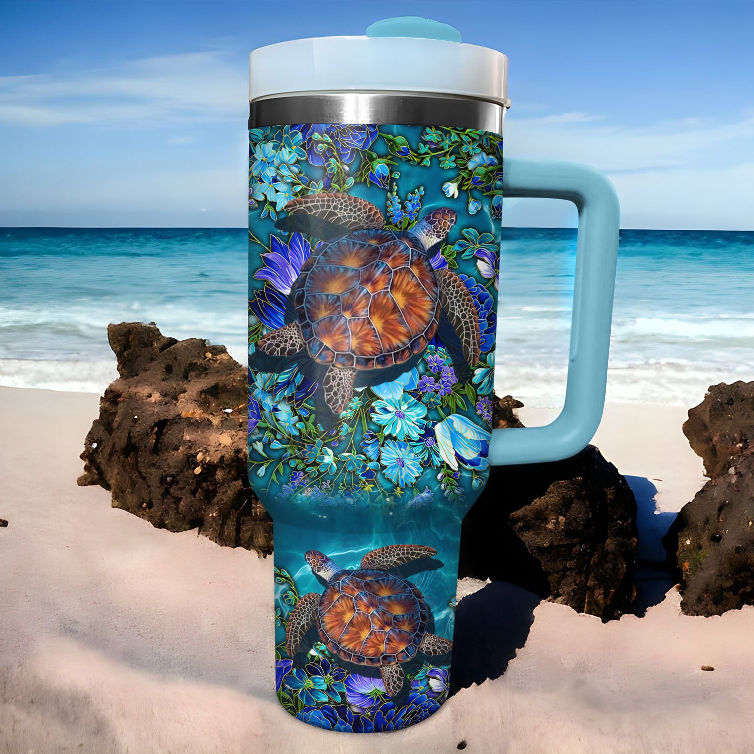 Undersea Golden Sea Turtles Custom Stanley Cup 40 oz 30 oz Tumbler With HandleTVC2301723 - Image 2