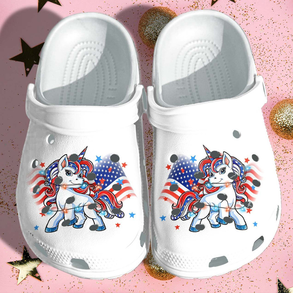 Unicorn America Flag Shoes 4Th Of July Day Gifts - Cute Unicorn Croc Shoes For Boys Girls