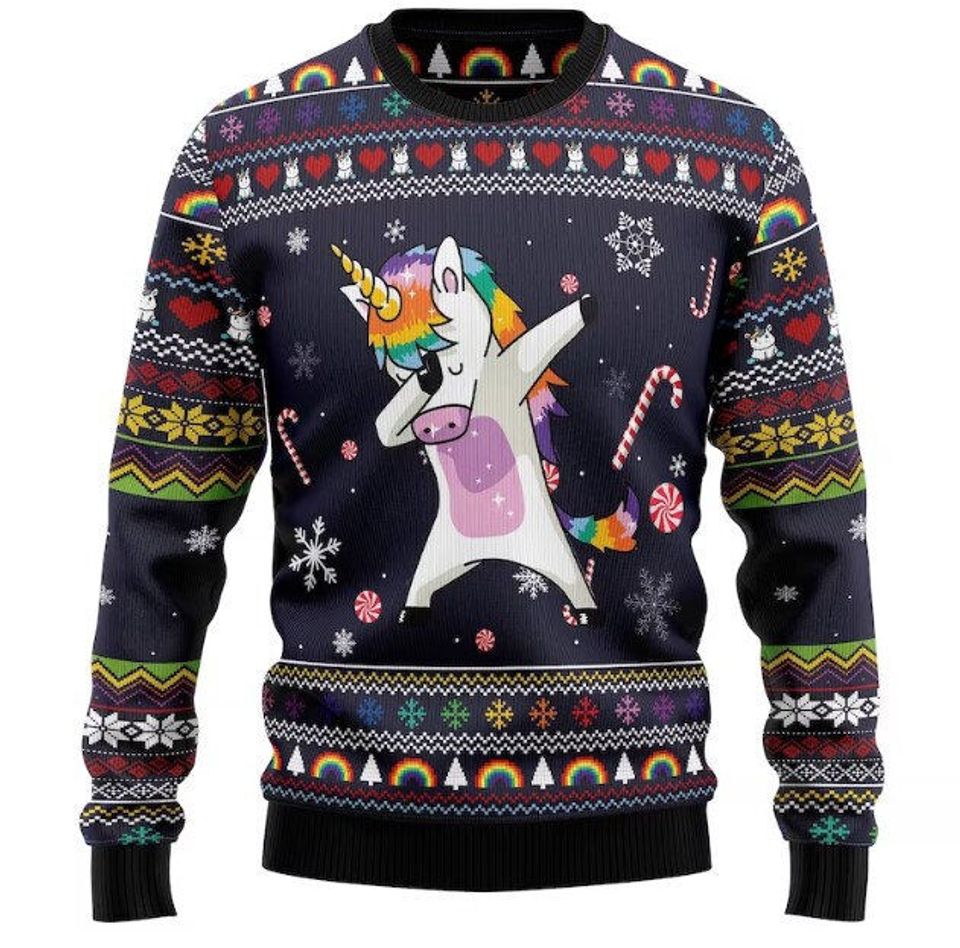 Unicorn Dab Ugly Christmas Sweater, Xmas Sweater, Christmas Gift Sweatshirt