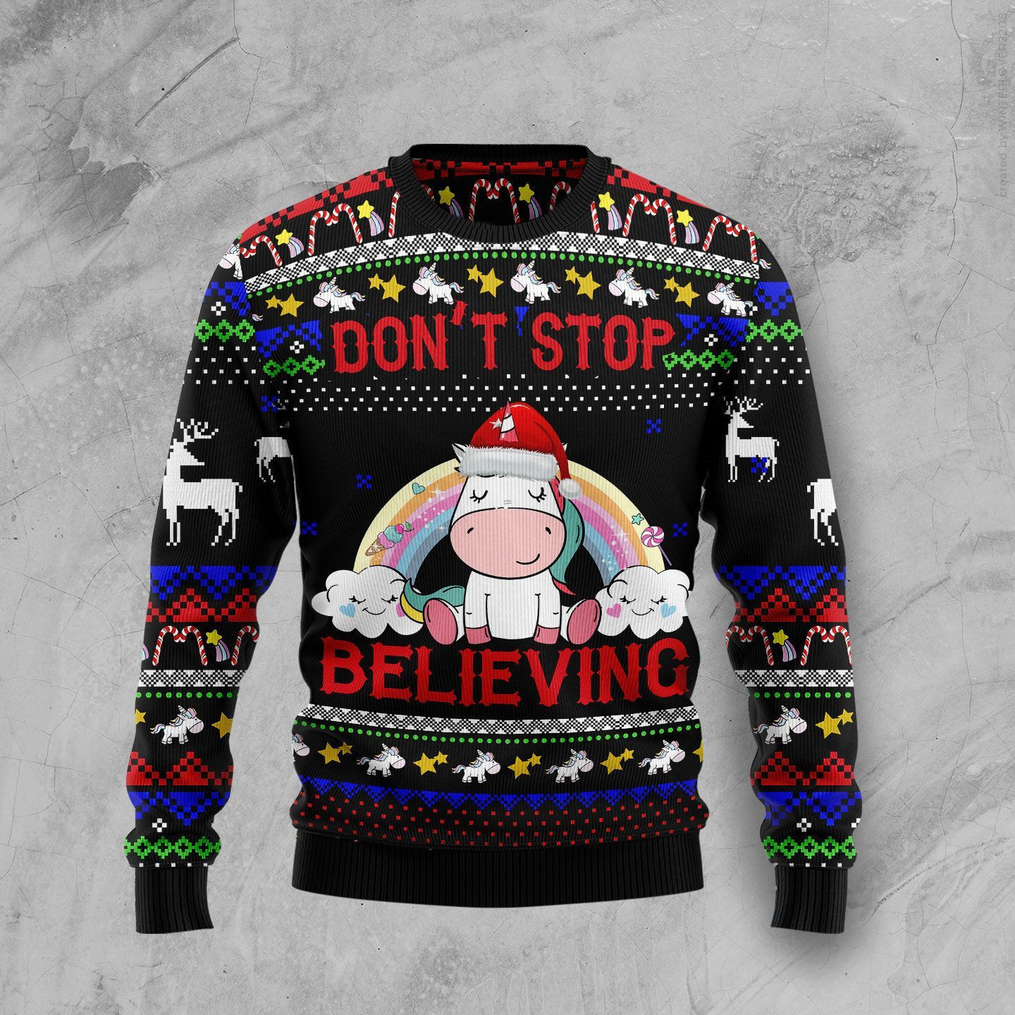 Unicorn Don'T Stop Believing Ugly Christmas Sweater Adult 3D Funny Matching for family