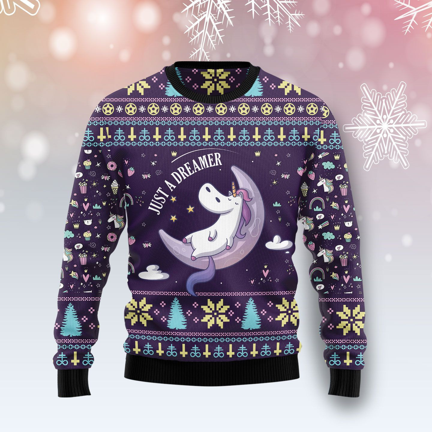 Unicorn Dreamer Ugly Christmas Sweater Adult 3D Funny Matching for family
