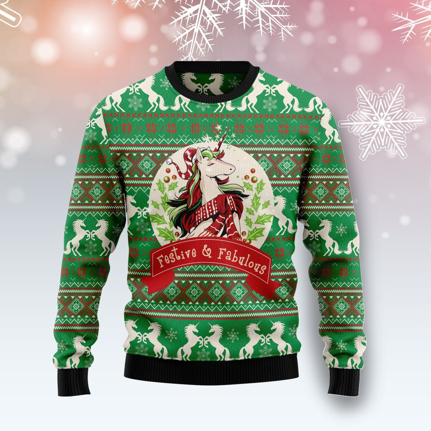 Unicorn Festive  Fabulous Ugly Christmas Sweater Adult 3D Funny Matching for family