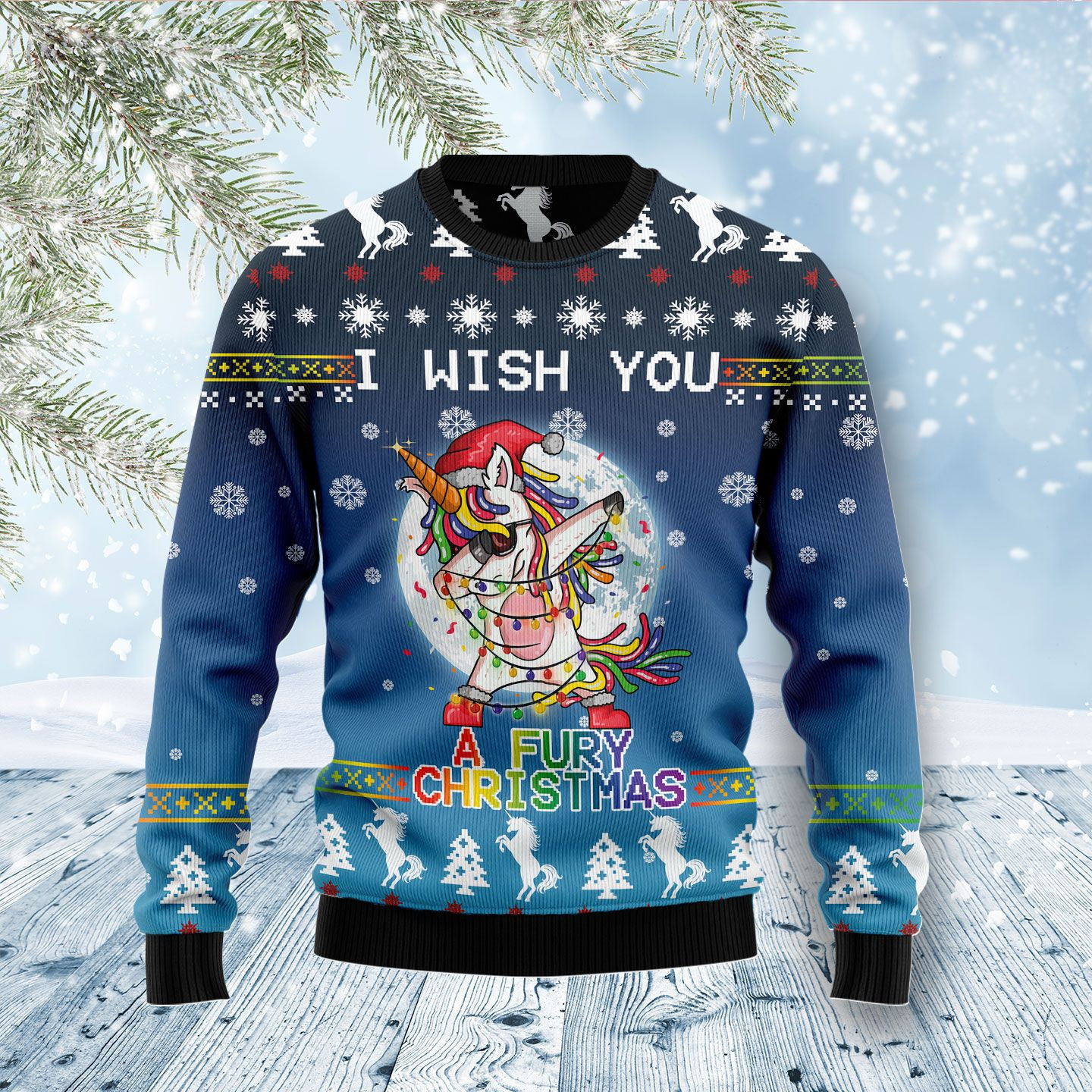 Unicorn Fury Ugly Christmas Sweater Adult 3D Funny Matching for family