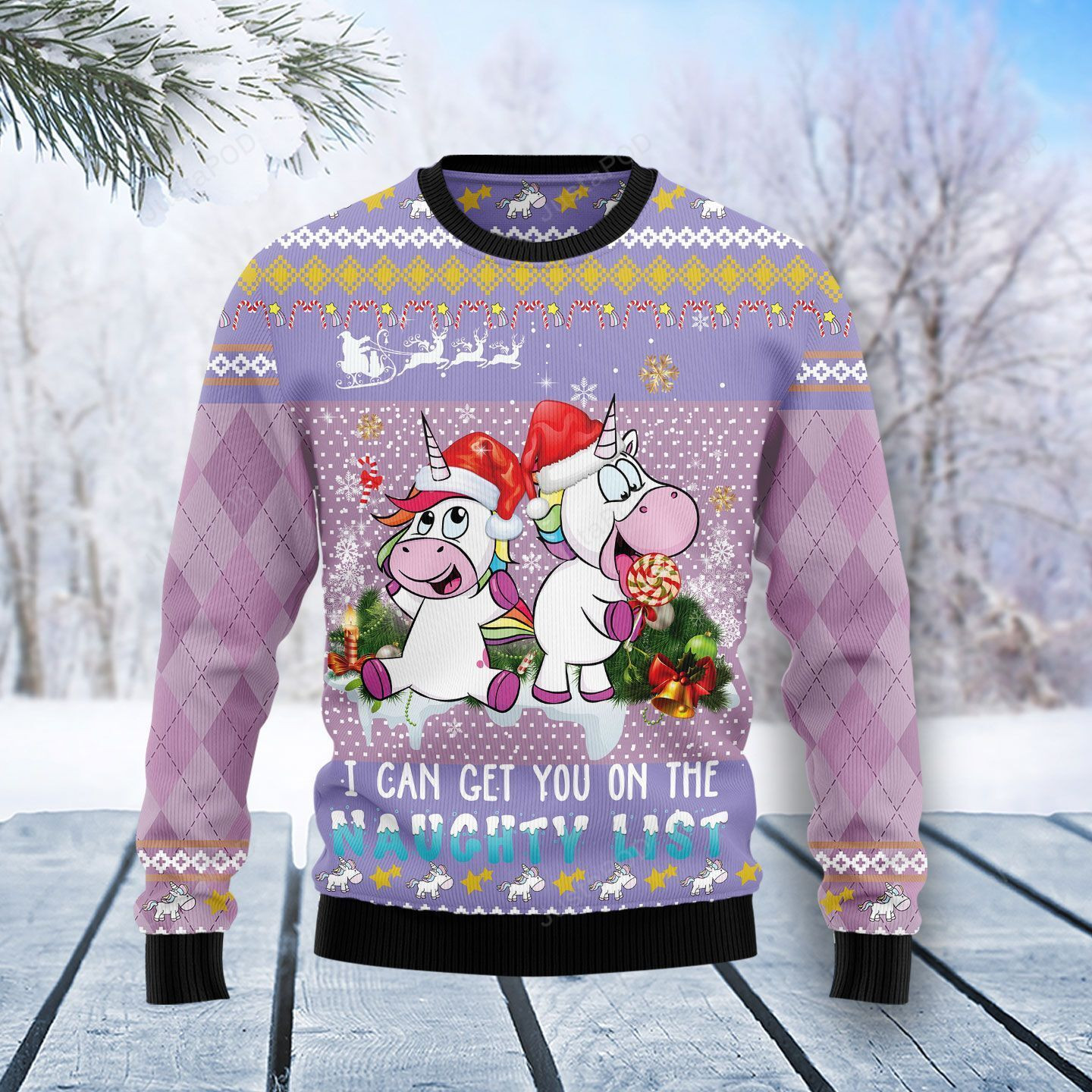 Unicorn I Can Get You On The Naughty List Ugly Christmas Sweater Adult 3D Funny Matching for family