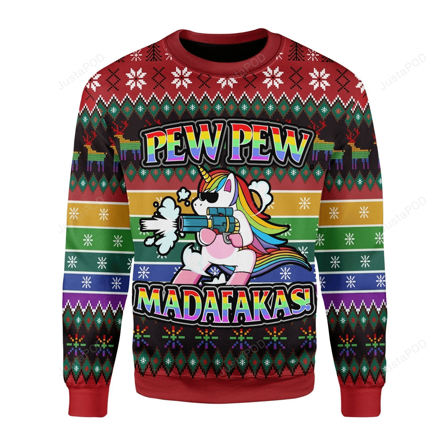 Unicorn Lgbt Pew Pew Ugly Christmas Sweater Adult 3D Funny Matching for family