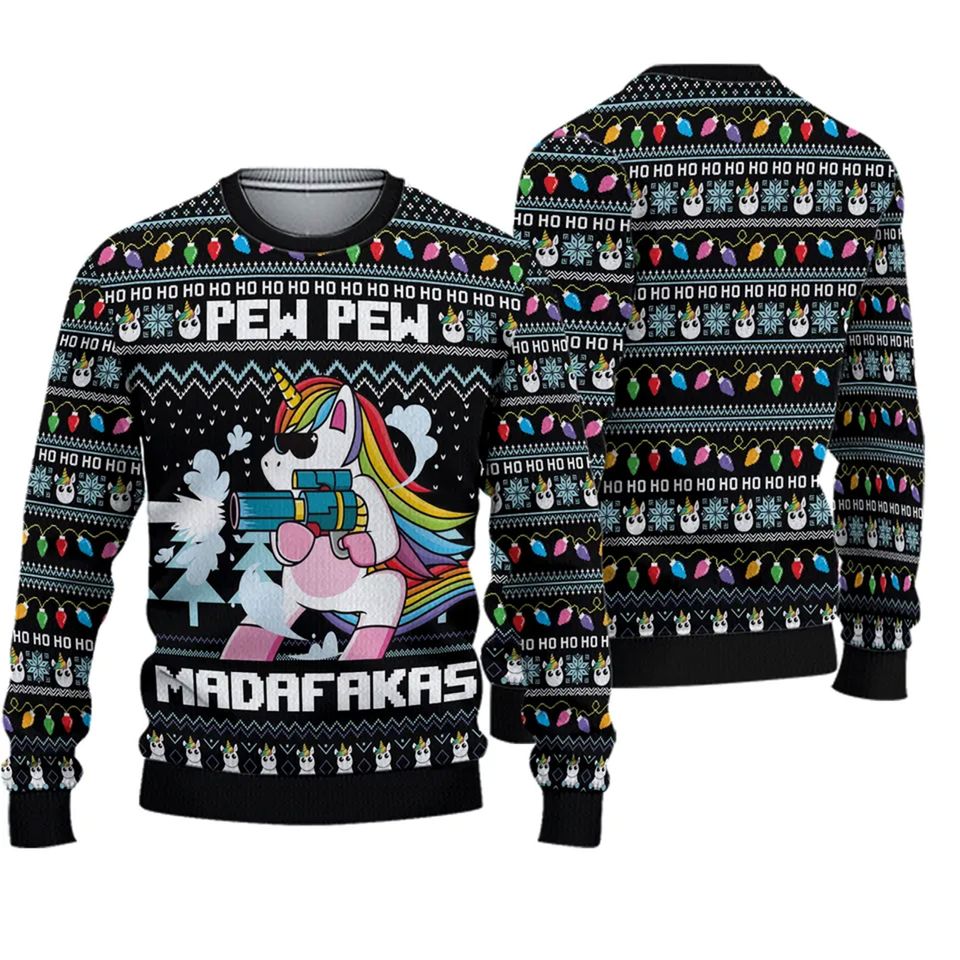Unicorn Pew Pew Madafakas Ugly Christmas Sweater