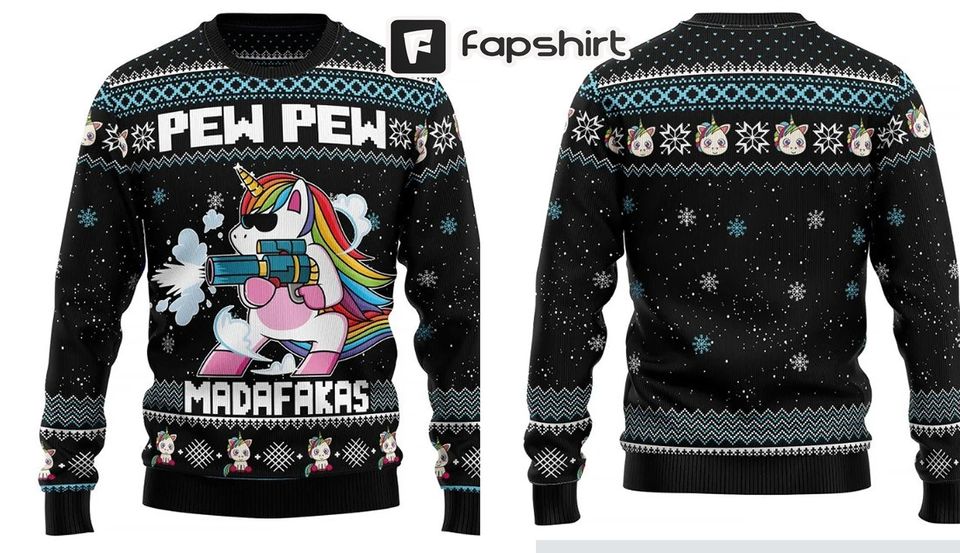 Unicorn Pew Pew Ugly Christmas Sweater