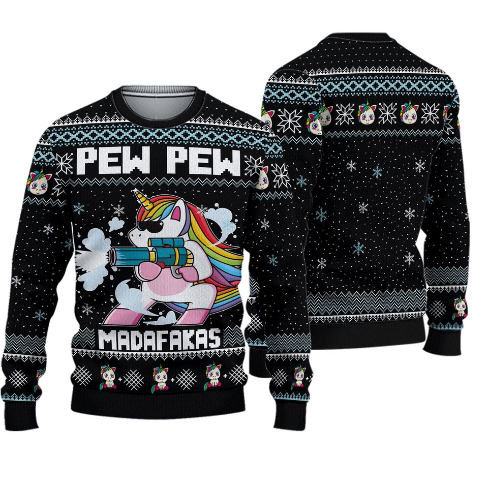 Unicorn Pew Pew Ugly Christmas Sweater - Image 2