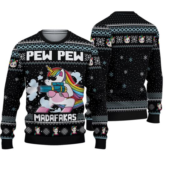 Unicorn Pew Pew Ugly Christmas Sweater - Image 4