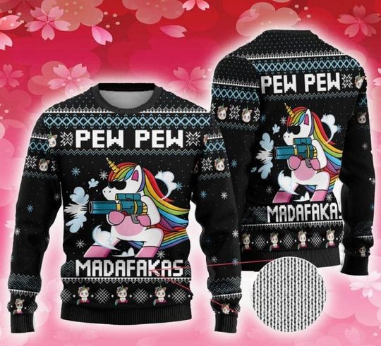 Unicorn Pew Pew Ugly Christmas Sweater - Image 2