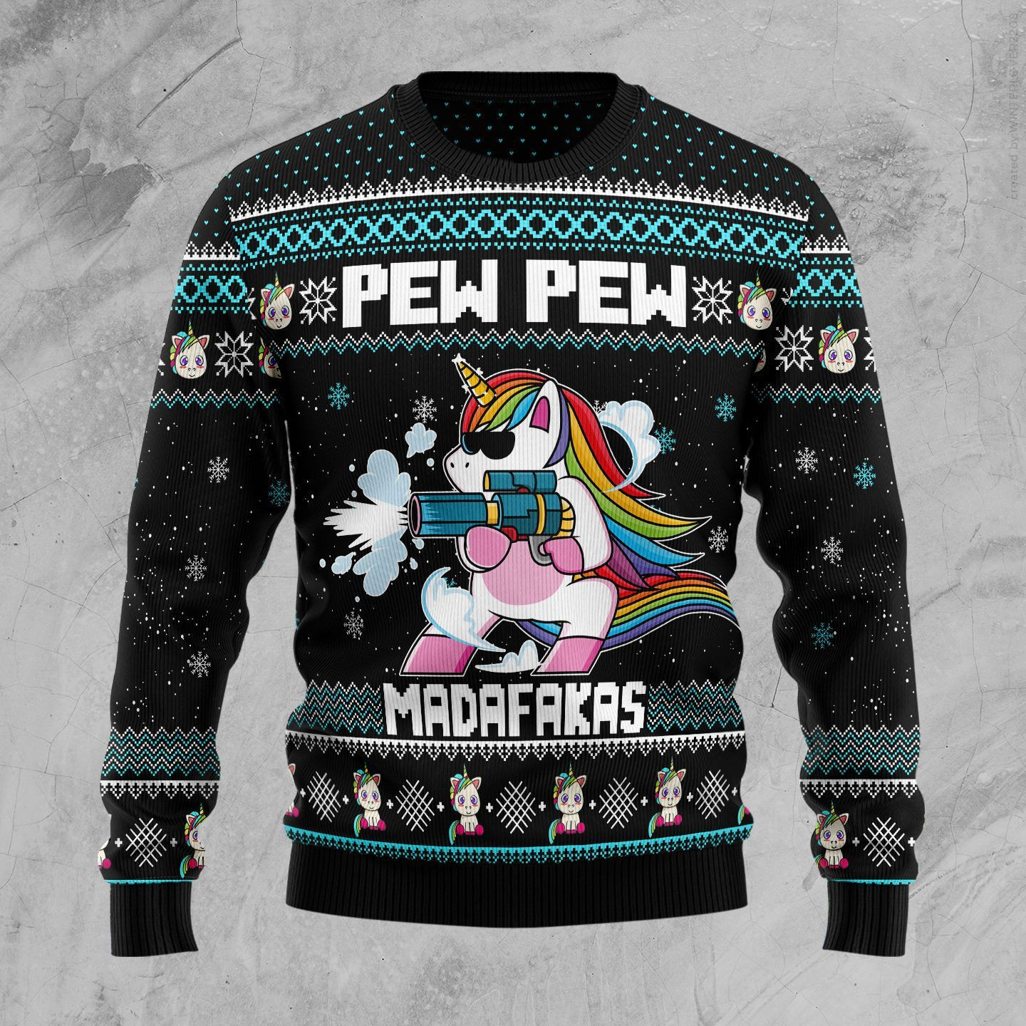 Unicorn Pew Pew Ugly Christmas Sweater Adult 3D Funny Matching for family