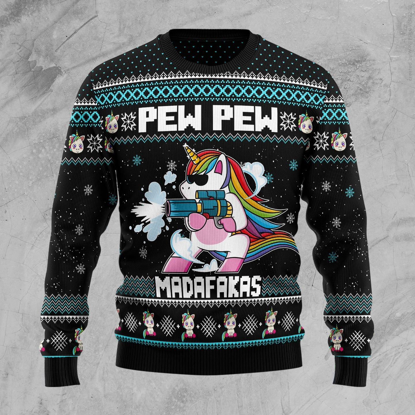 Unicorn Pew Pew Ugly Christmas Sweater Adult 3D Funny Matching for family