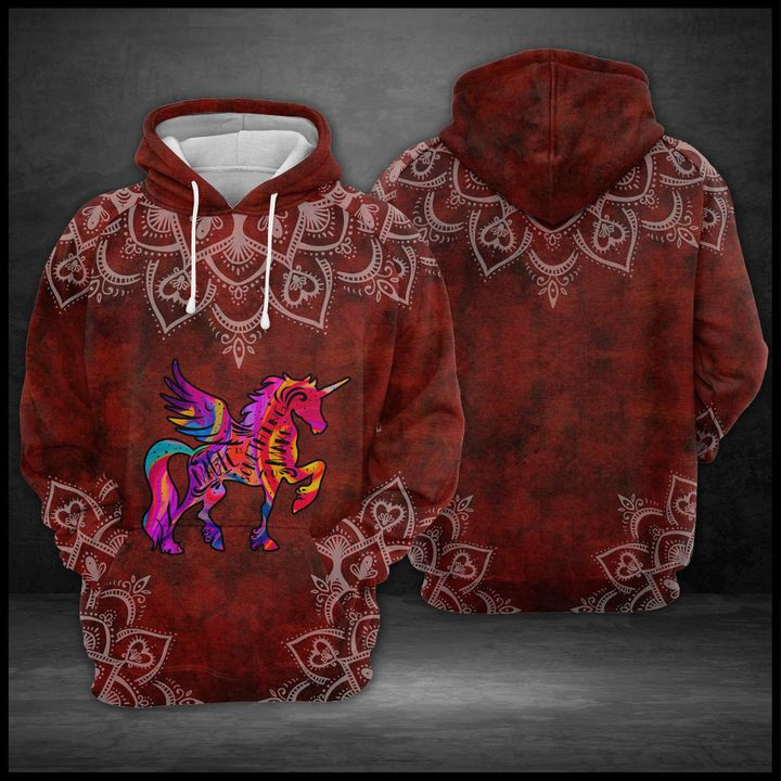 Unicorn Red Mandal 3D All Over Print Hoodie, Zip Hoodie