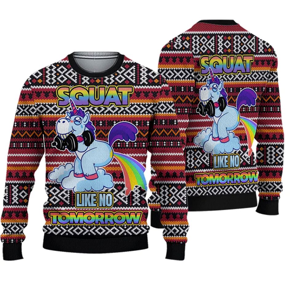 Unicorn Squat Like No Tomorrow Ugly Christmas Sweater