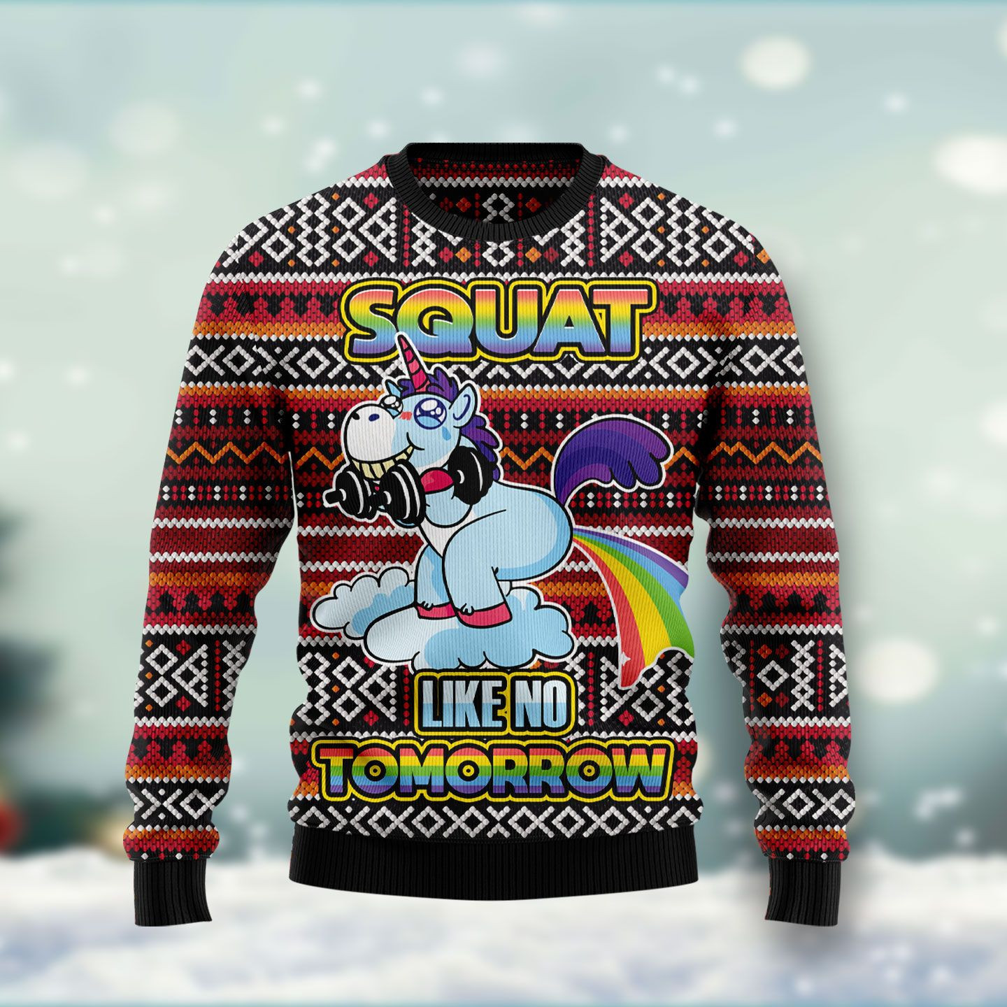 Unicorn Squat Like No Tomorrow Ugly Christmas Sweater Adult 3D Funny Matching for family