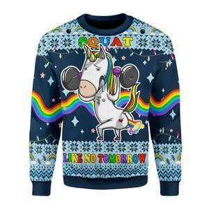 Unicorn Squat Like No Tomorrow Ugly Christmas Sweater Adult 3D Funny Matching for family