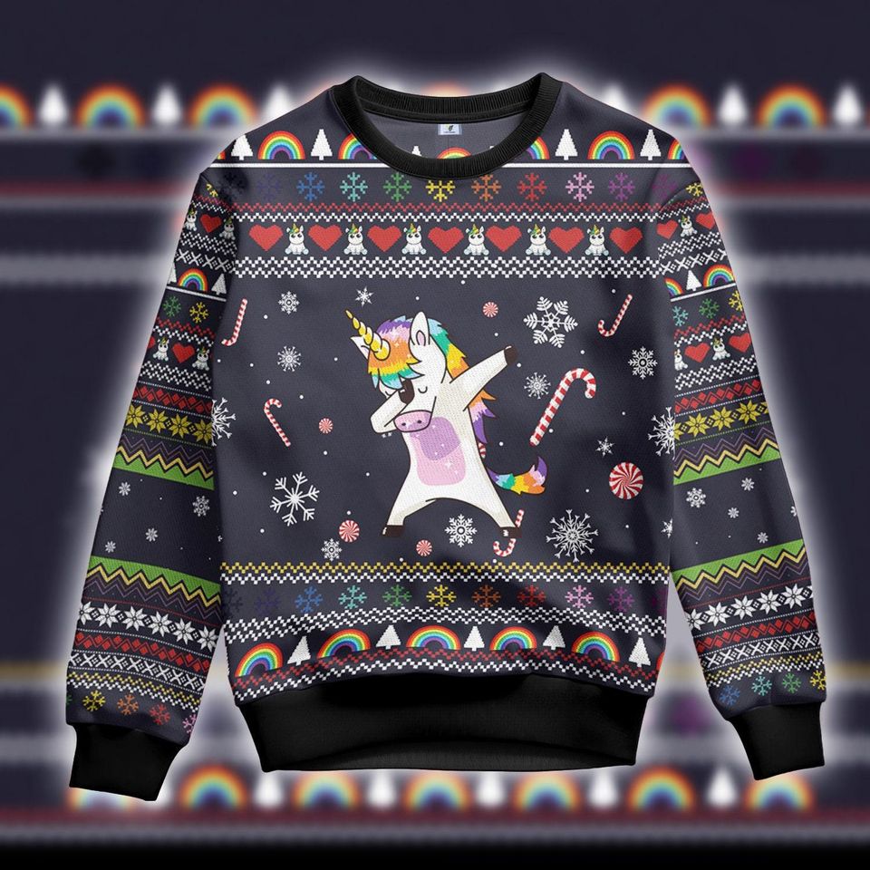 Unicorn Ugly Christmas Sweater, Unicorn Dab Ugly Christmas Sweatshirt