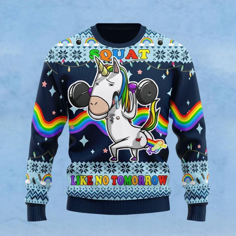 Unicorn Ugly Christmas Sweater, Unicorn Squat Like No Tomorrow Sweater