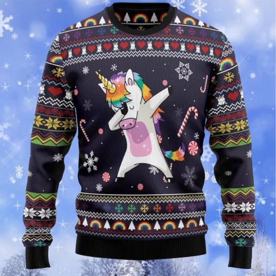 Unicorn Ugly Sweater, Unicorn Dab Ugly Christmas Sweater, Xmas Sweater - Image 5