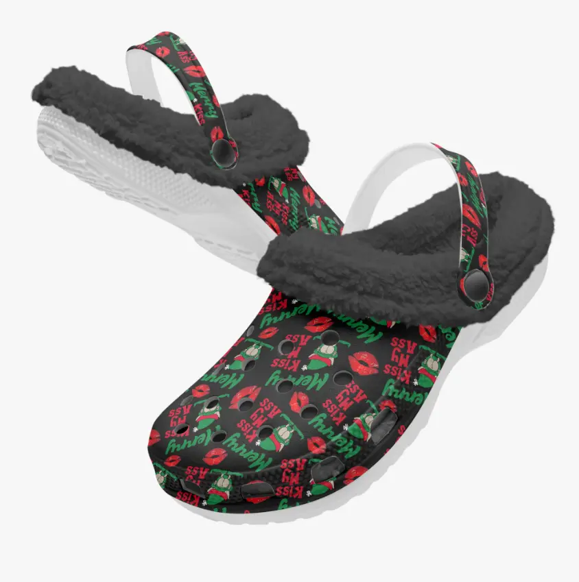 Unique Kiss My Ass Christmas Crocs Crocband Fleece Lined Clogs Shoes Comfortable For Men Women and Kids In Winter