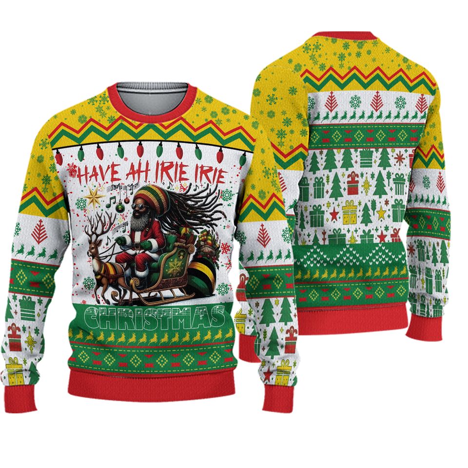 Unique Rastafarian Ugly Christmas Sweater Handmade Jamaican Holiday Knitwear