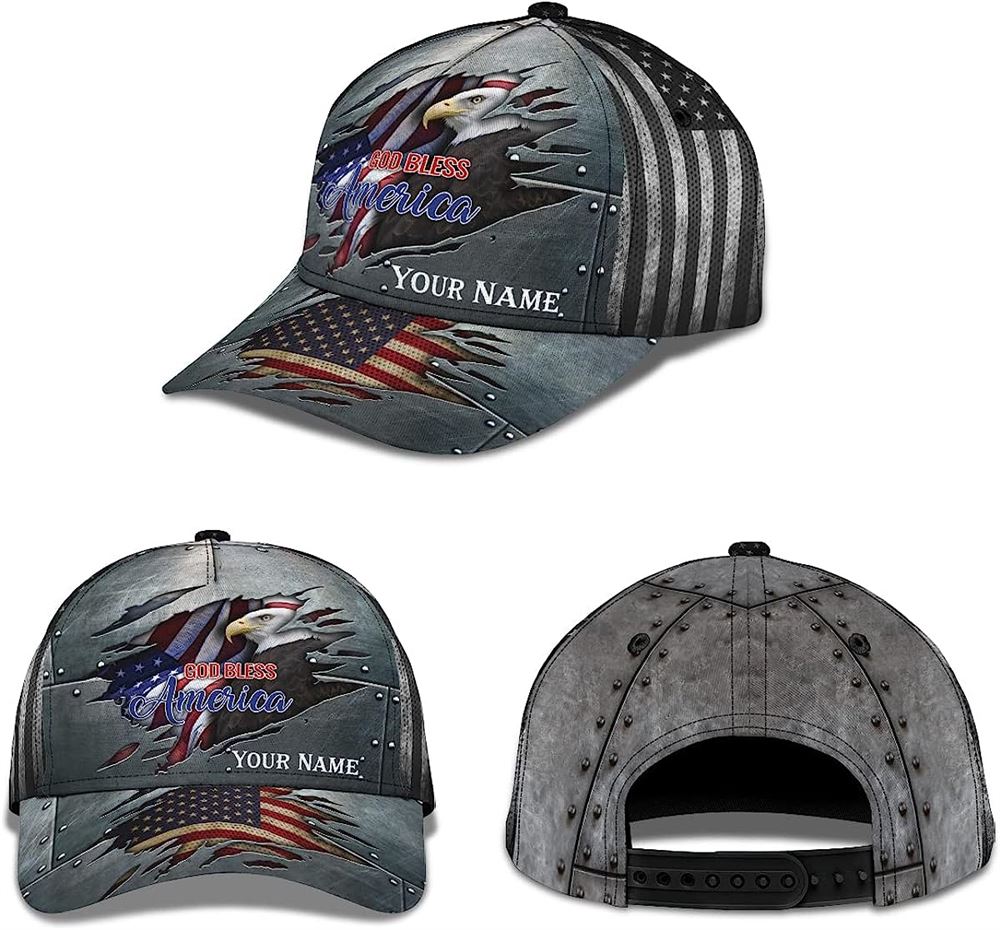 Unisex God Bless America Bald Eagle Custom Name Baseball Cap, Christian, Jesus Hat Trucker Hats Custom Hats Gifts For Men & Women
