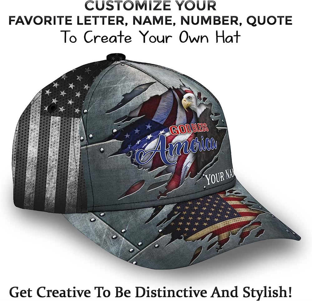 Unisex God Bless America Bald Eagle Custom Name Baseball Cap, Christian, Jesus Hat Trucker Hats Custom Hats Gifts For Men & Women