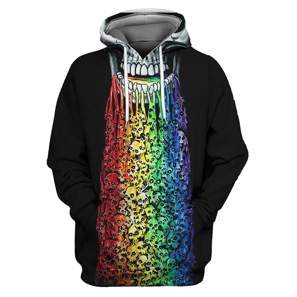 Unisex Rainbow Skulls 3D All Over Print Hoodie, Zip Hoodie